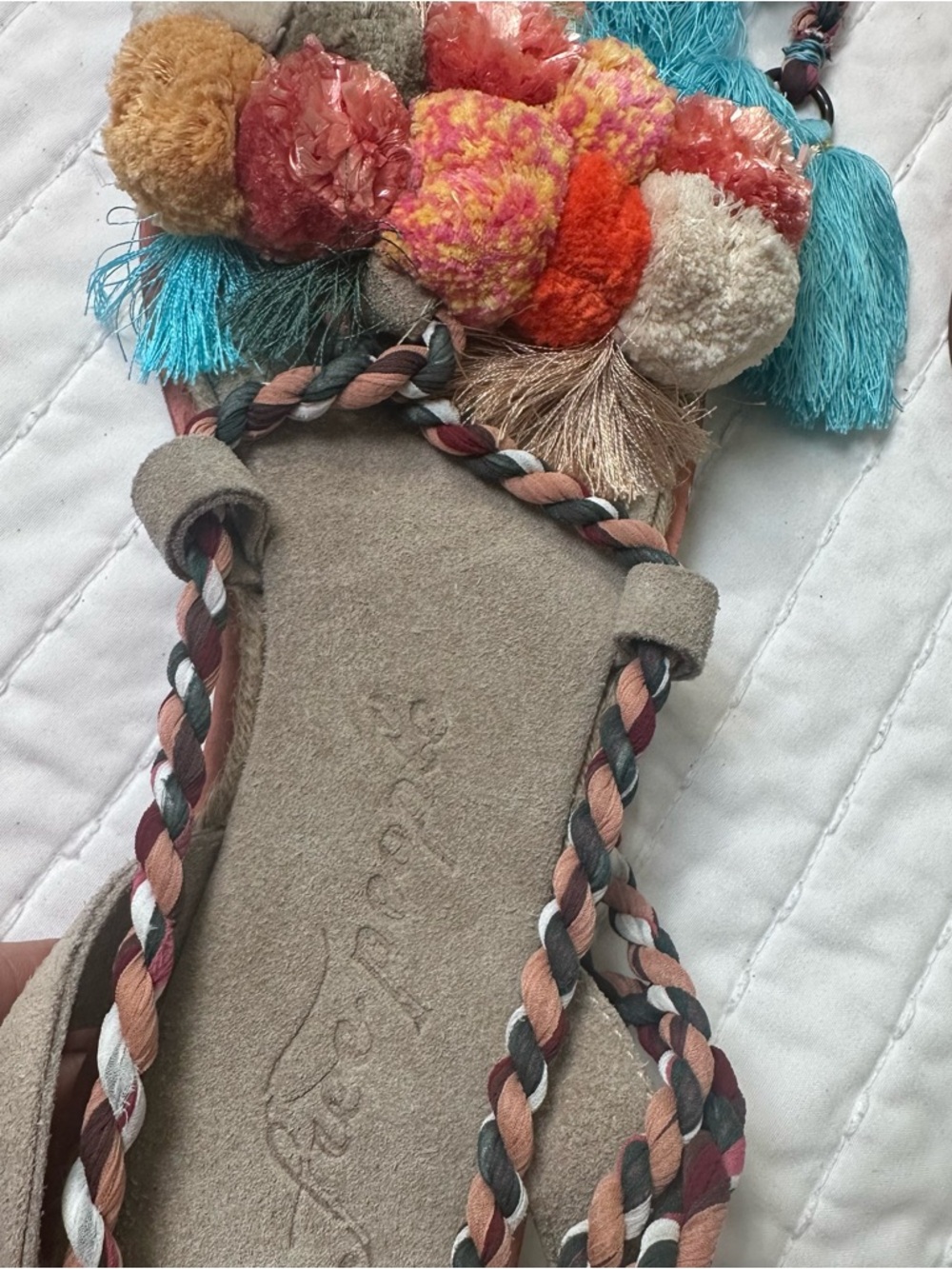NWOB Free People Multicolor Pom-Pom Wrap Lace-Up Sandals - Picture 10 of 13